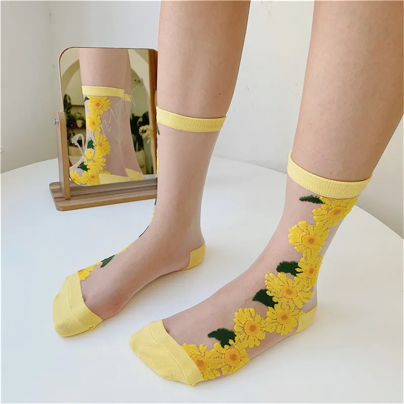 

Summer Thin Chiffon Socks Women Transparent Floral Tulle Socks Female Patchwork Lace Socks Dress Streetwear calcetines