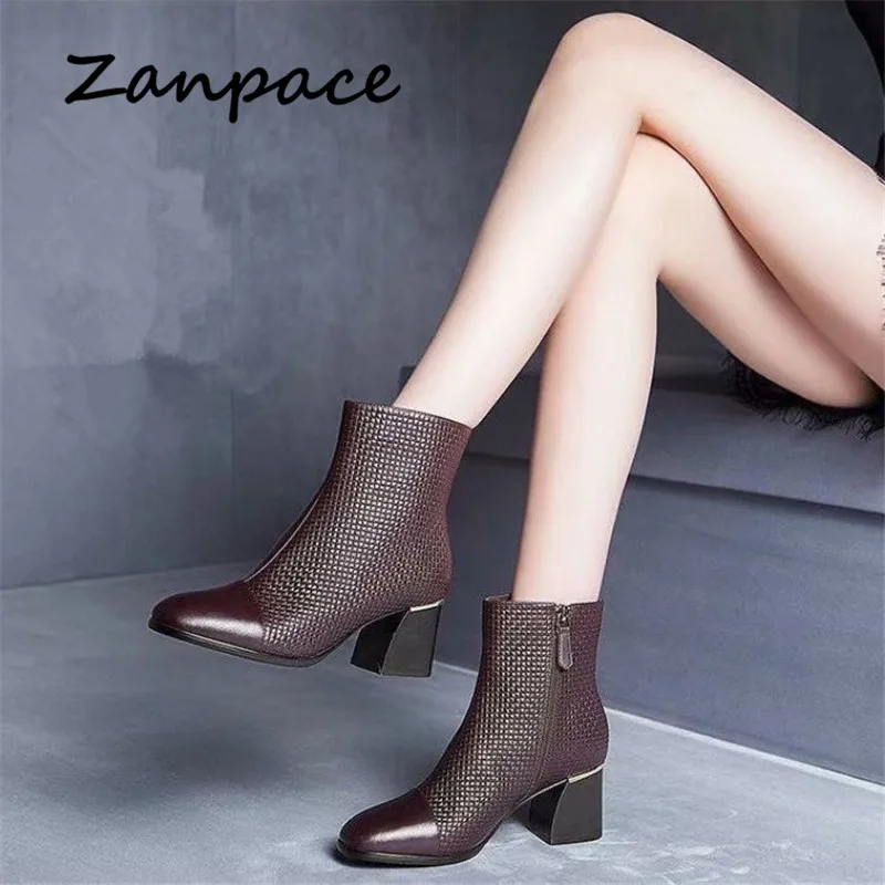 Ботинки женские кожаные на толстом каблуке зимние со шнуровкой теплые 2020 | Обувь