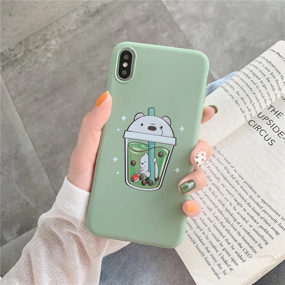 N1986N Телефон чехол для iPhone 6 6s 7 8 Plus X XR XS Max Модный мультфильм Медведь молоко чай Мягкий ТПУ силиконовый чехол для iPhone X телефона