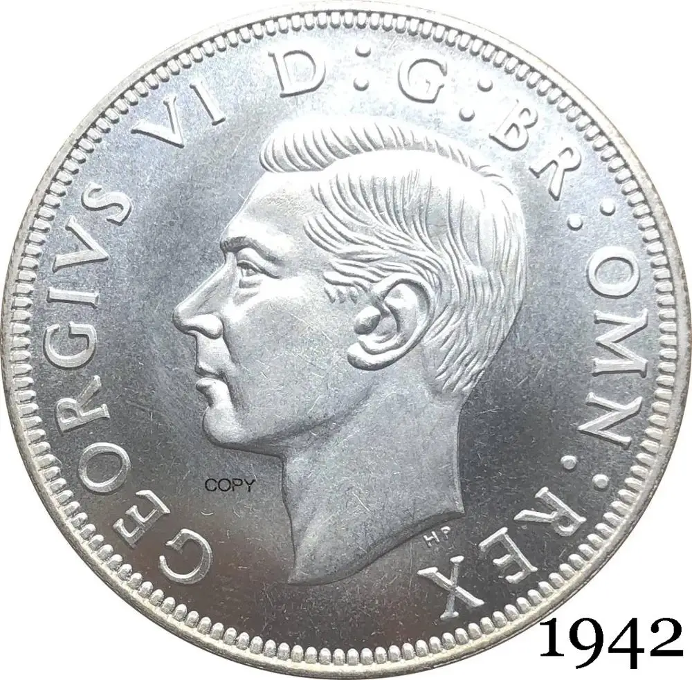 Полукорона король Джордж Ви из Великобритании 1942 кг 1/2, оставила шестую Великобританию, HP, Посеребренная копия, монета с замшевым краем