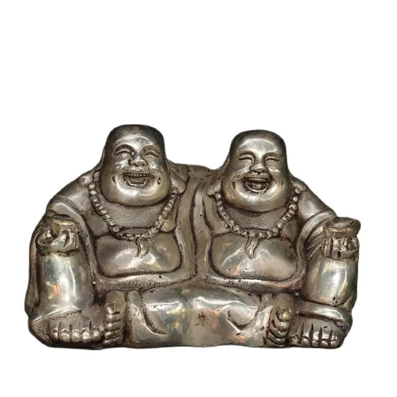 

Chinese Old Craft Tibetan Silver Brothers Maitreya Buddha Decoration