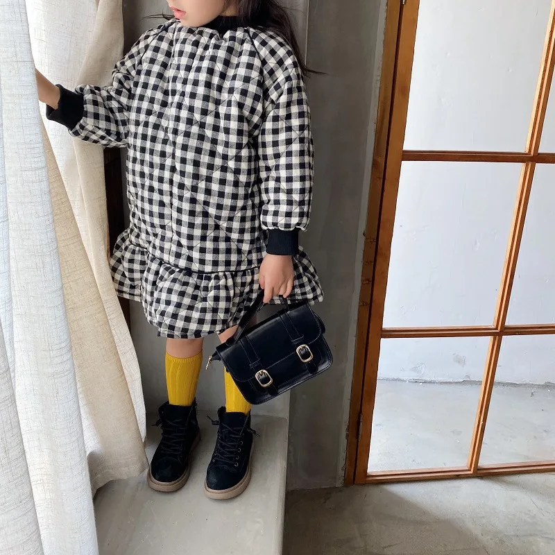 

WLG Girls Dress Kids Clothes Fall Winter Thick Warm Plaid Long Sleeve Dresses Baby Girl Casual All Match Clothes for 1-6 Years
