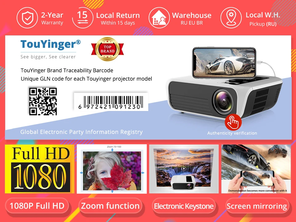 Touyinger L7 светодиодный нативный 1080P проектор 4500 люмен full HD мультимедийный проектор Видео Android 7,1 wifi AC3 Bluetooth Домашний кинотеатр HDMI