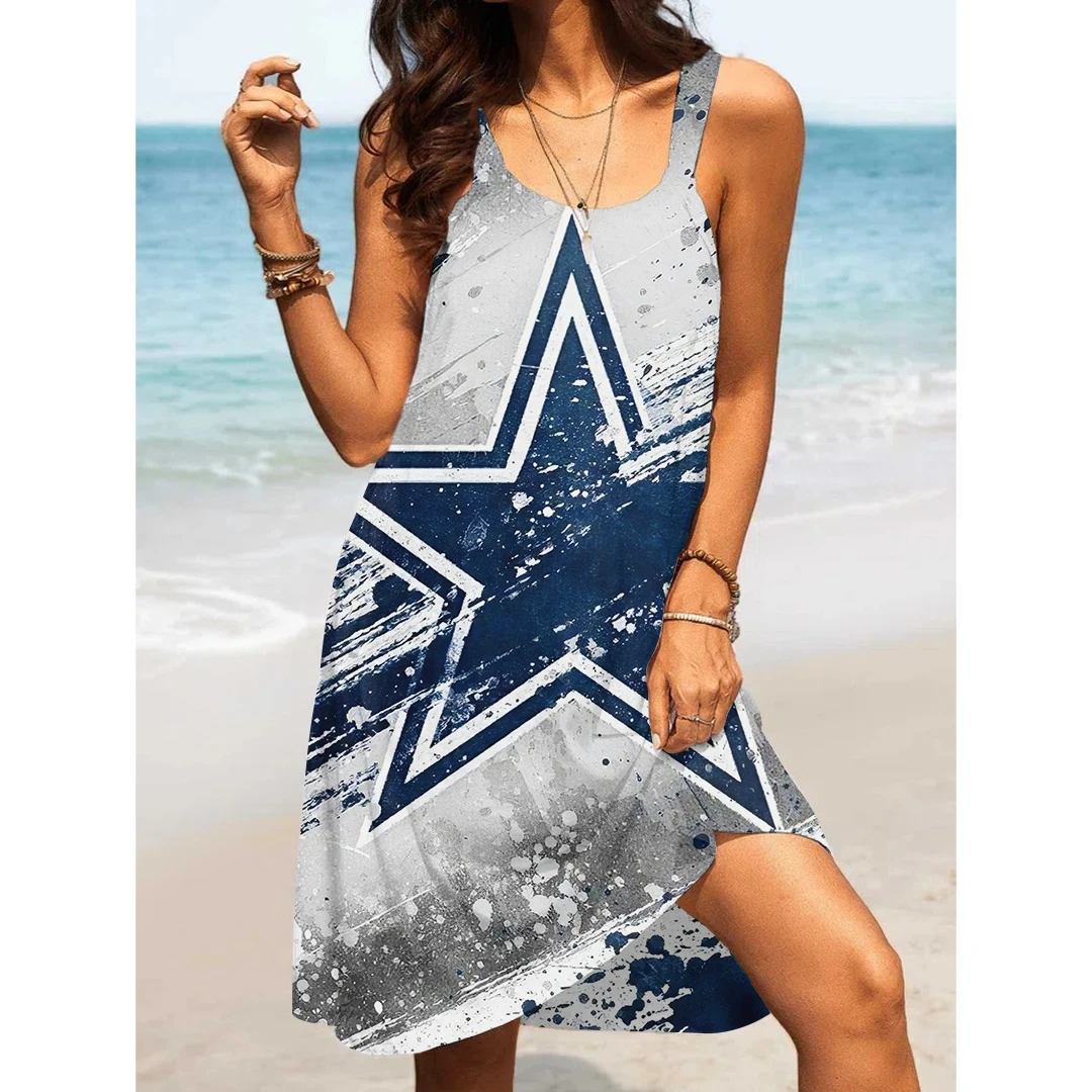 

Women's A Line Dress Knee Length Sleeveless pentagram Polka Dot Print Summer Round Neck Hot Casual Holiday