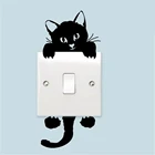 Наклейки на стену с изображением черного милого кота и выключателя света, наклейки на стену для самостоятельного украшения дома, Мультяшные животные, наклейки на стену из ПВХ, роспись, искусство