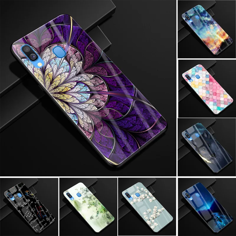 

For Samsung A40 Case 2019 Painted Hard Back Tempered Glass Case Phone Cover For Coque Samsung Galaxy A40 Case A 40 Cover Funda