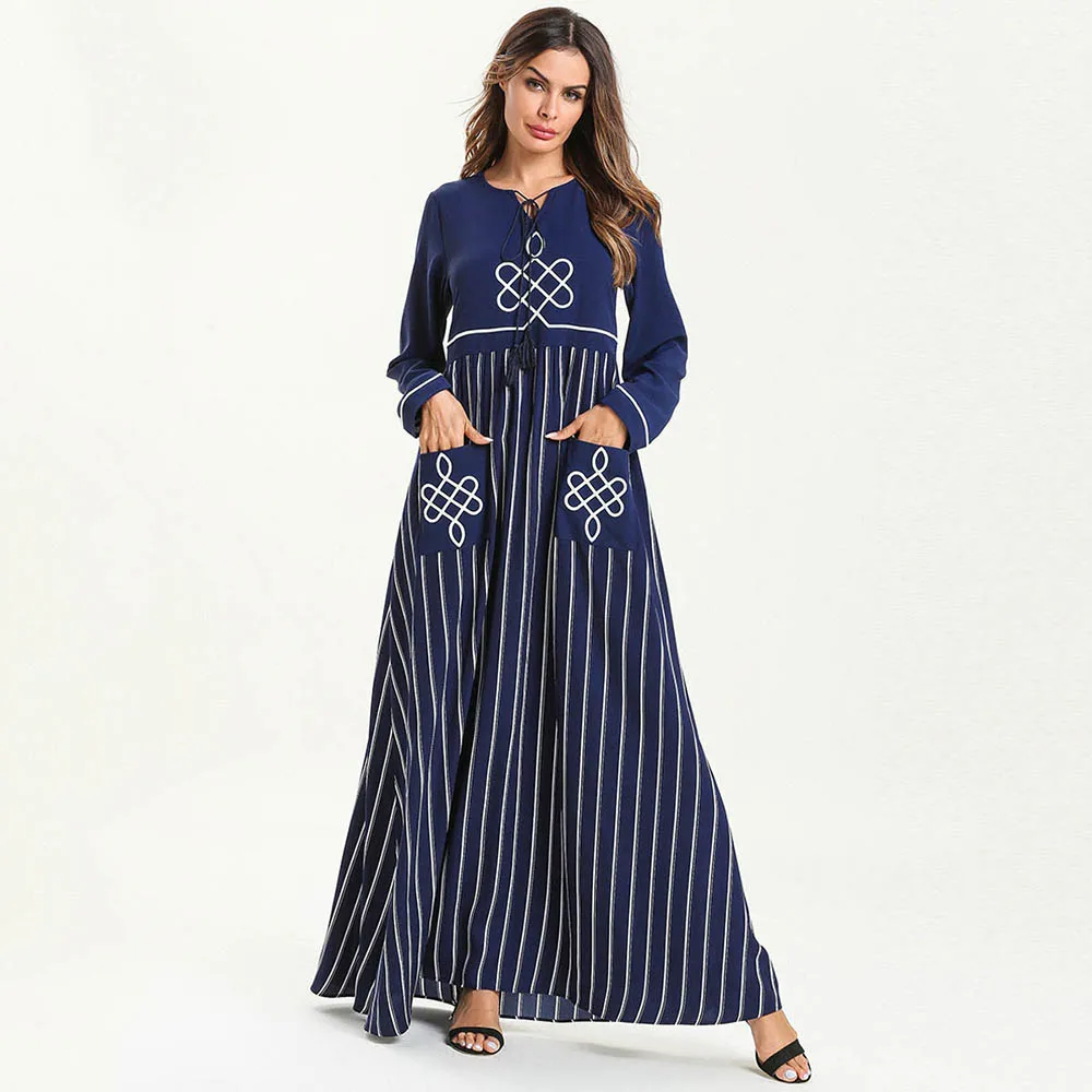 Модное длинное женское платье с длинным рукавом в этническом стиле элегантное