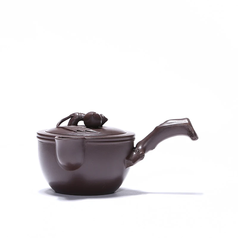 

Yixing purple sand ore Tang Yu peach purple clay inclined handle pot sketch capacity of 130 ml