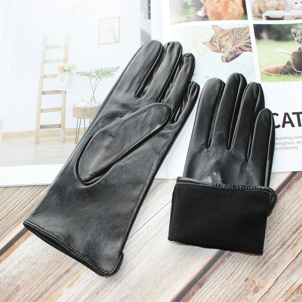 Bickmods New Women Black Fashion Touchable No Inside Straight Style Genuine Leather Sheepskin Thin Section Gloves | Аксессуары для