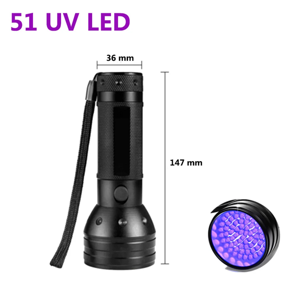 UV светильник 51 светодиодный UV светильник 395nm Светодиодный УФ фонарик светильник фонарь светильник безопасности Обнаружение УФ-светодиодный тактический фонарь Фонари Отдых на природе