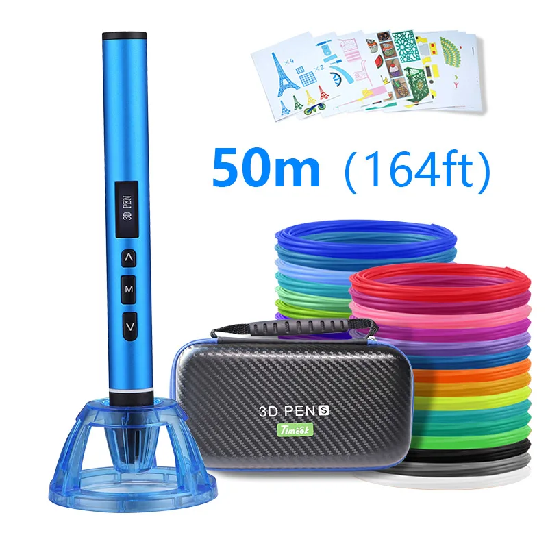 blue with 50m USB 3D Ручка 3D ручка для печати и 50 м pla нити 5 м x10 цветов лучший рождественский подарок - Цвет: blue with 50m