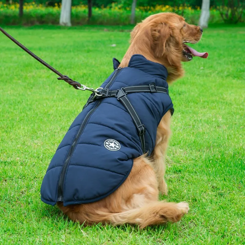 

Winter Warm Dog Clothes Large Pet Dog Jacket With Harness For Labrador Waterproof Big Dog Coat Chihuahua French Bulldog Outfits