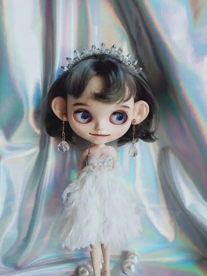 

Blythes doll clothes Super Fairy girl heart pearl feather dress skirt condole belt skirt pink and white 2 color doll accessories