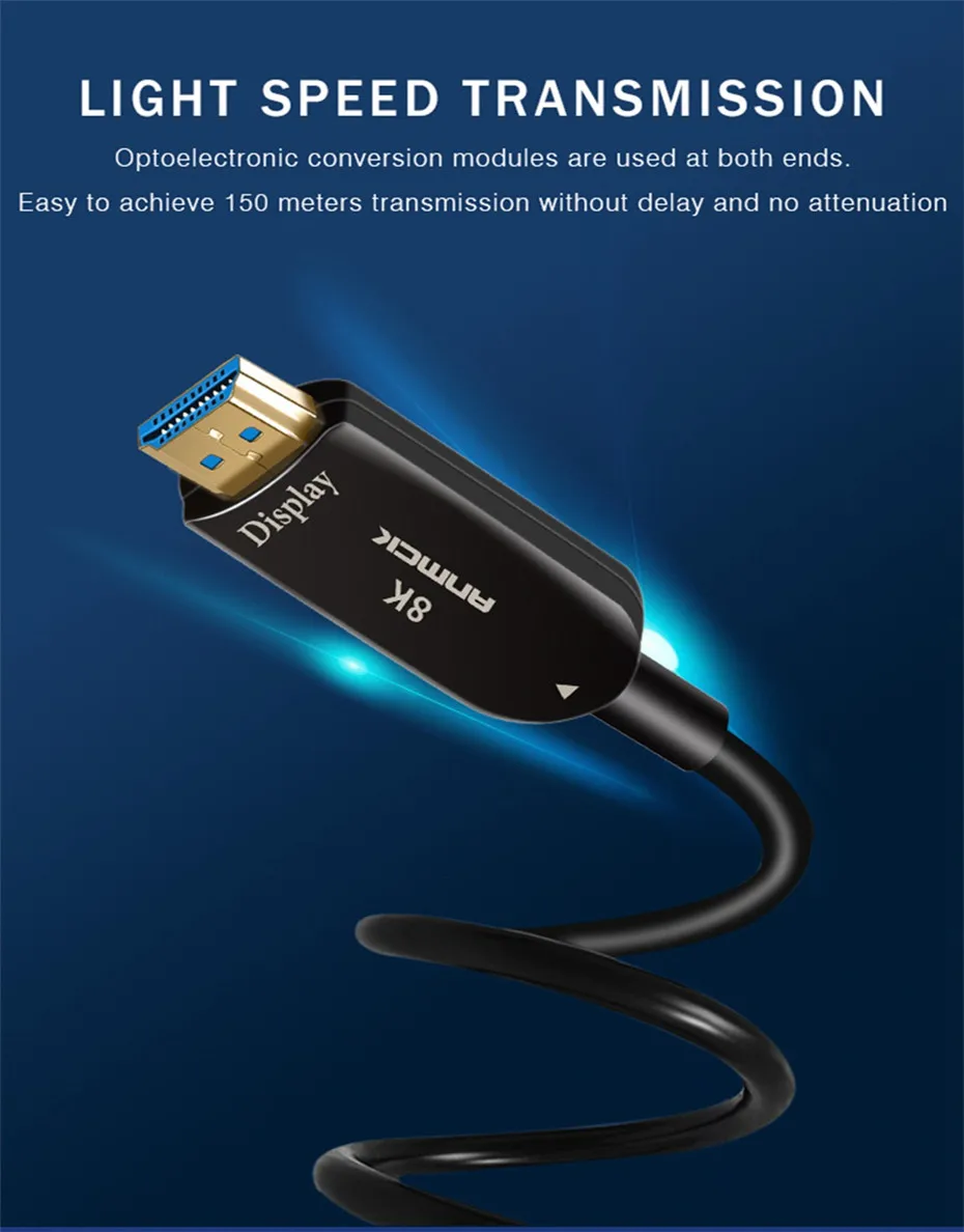 Anmck волоконно-оптический кабель 4K 8K HDMI 2,0 2,1 48 Гбит/с Ультра HD высокая скорость HDR ARC HDCP 2,2 Динамик ТВ камера видео волокно optique