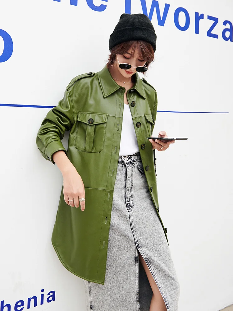 Женская кожаная куртка из натуральной овечьей кожи уличная длинная осенняя MY4093 s