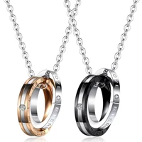 zircon double circle necklace titanium steel pendant couple necklace korean love style jewelry for men women friends honey lover