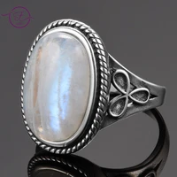 natural moonstone rings for womens silver 925 jewelry vintage party rings with 11x17mm big oval gemstone gifts wholesale