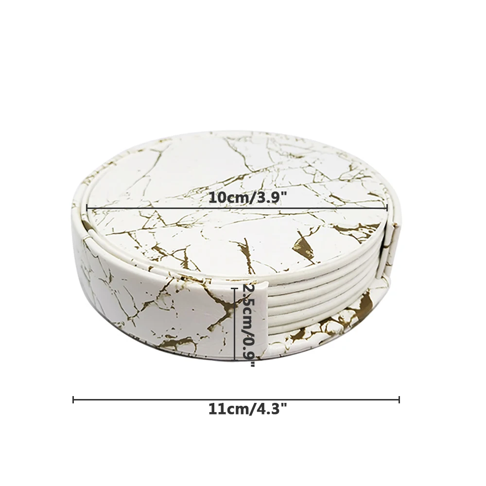 

6PCS Hot Sale PU Leather Marble Coaster Drink Coffee Cup Mat Easy to Clean Placemats Round Tea Pad Table Pad Holder