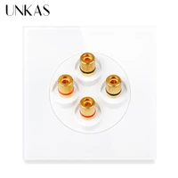 unkas wall four way stereo socket 86mm 86mm sounds gold plated binding post amplifier speaker audio crystal glass panel outlet