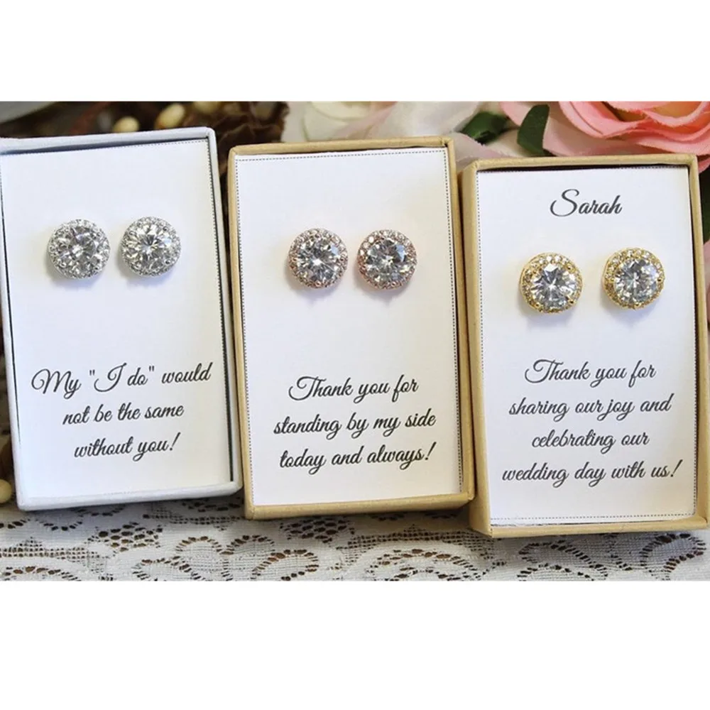 

Персонализированные Свадебные ювелирные изделия из розового золота, круглые серьги для свадебной вечеринки, подарок на День святого Вален...