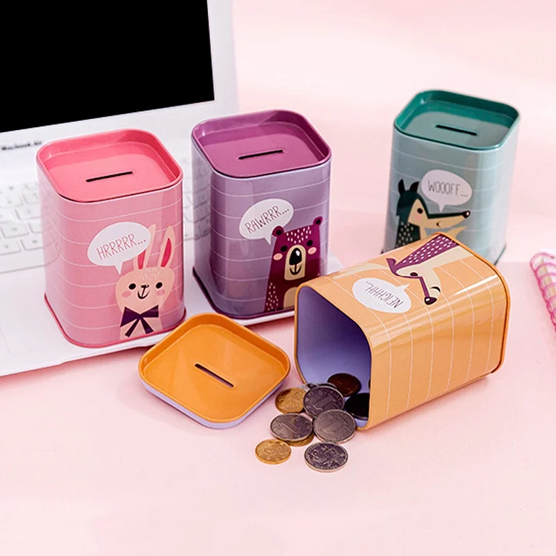 2019 Мультяшные Детские банковские игрушки квадратное железо копилка для
