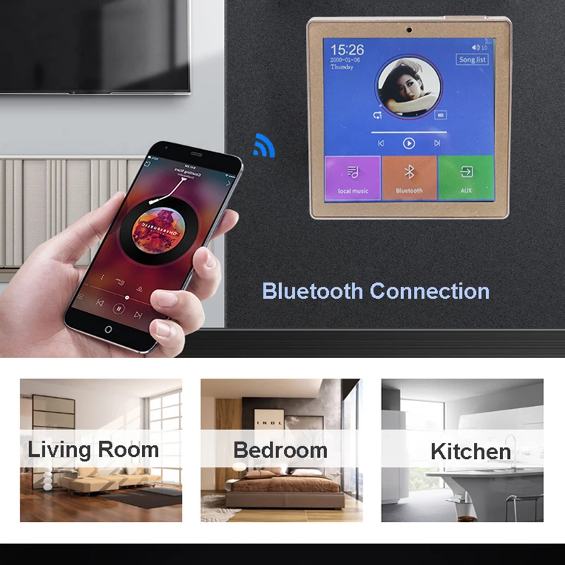 Беспроводной настенный Bluetooth усилитель 2/4 каналов с сенсорным экраном FM радио USB TF