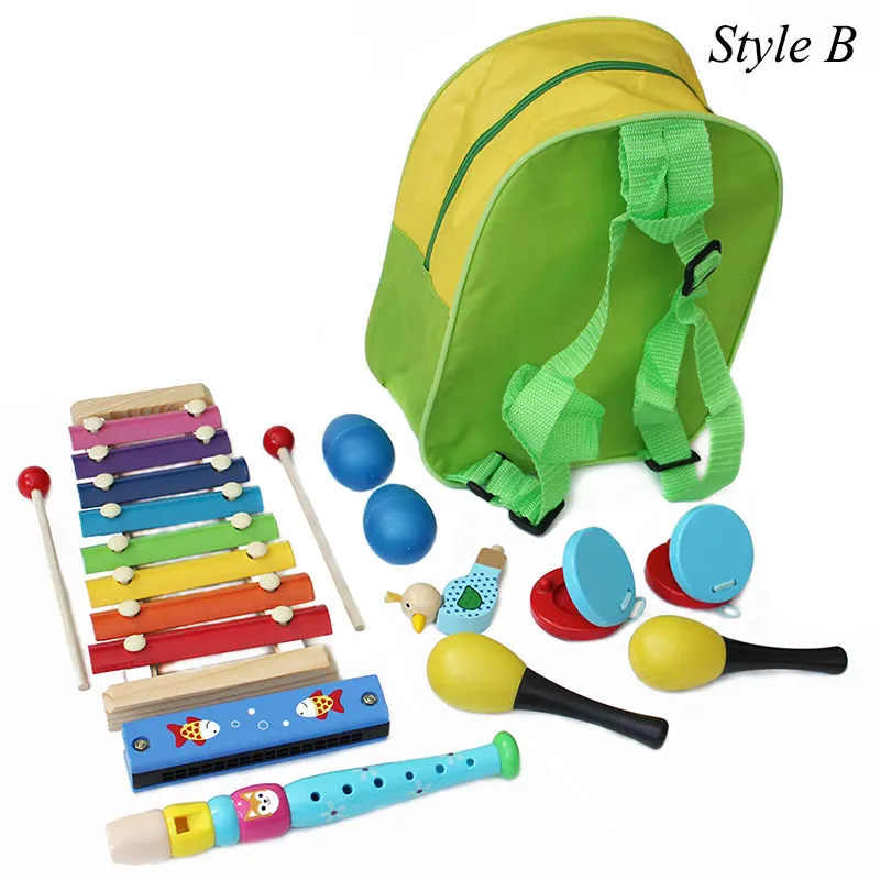 19 шт. детей начинающих Ударные музыкальные игрушки рюкзак комплект ударный