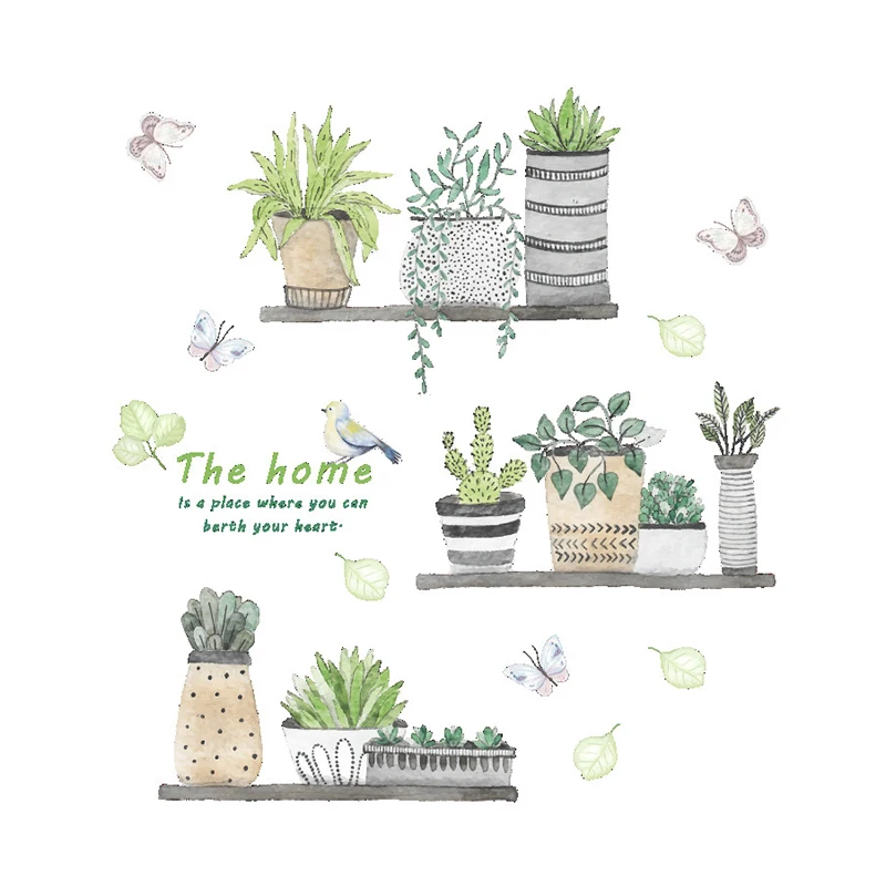 

New Creative Wall Stickers Green Plants Delicate Removable Wall Stickers Self Adhesive Decal For Sticker Home Decoration
