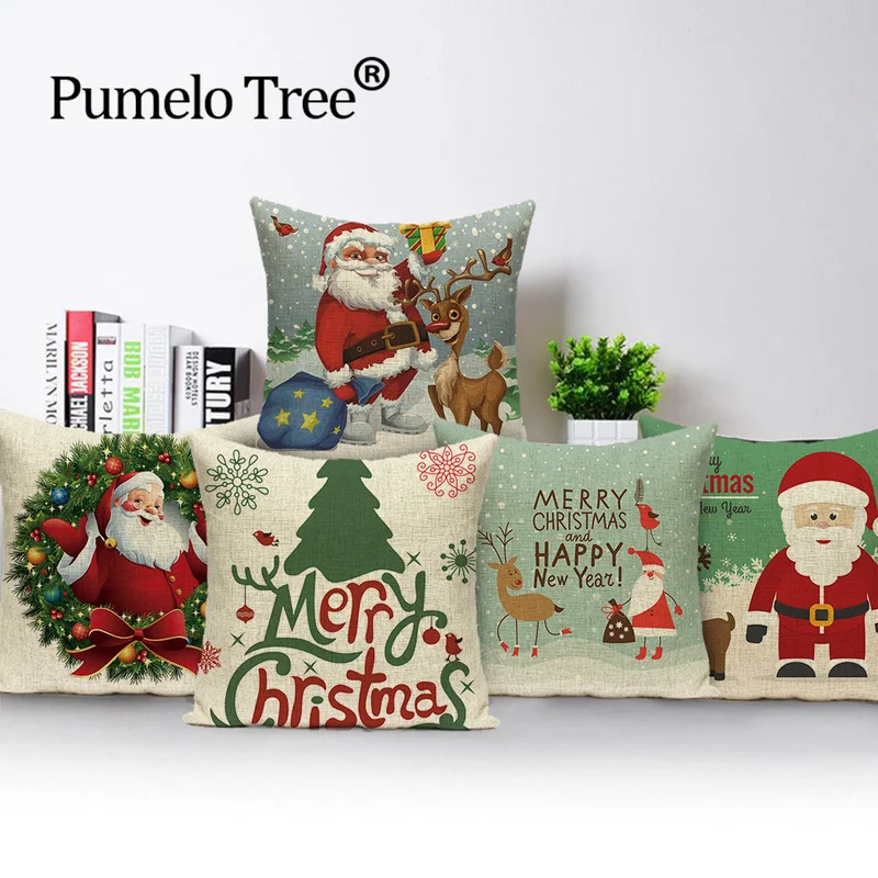 

Рождественский декоративный чехол для диванной подушки, чехол для подушки с Санта-Клаусом, чехол для дивана, оленем, чехлы для подушек, симп...