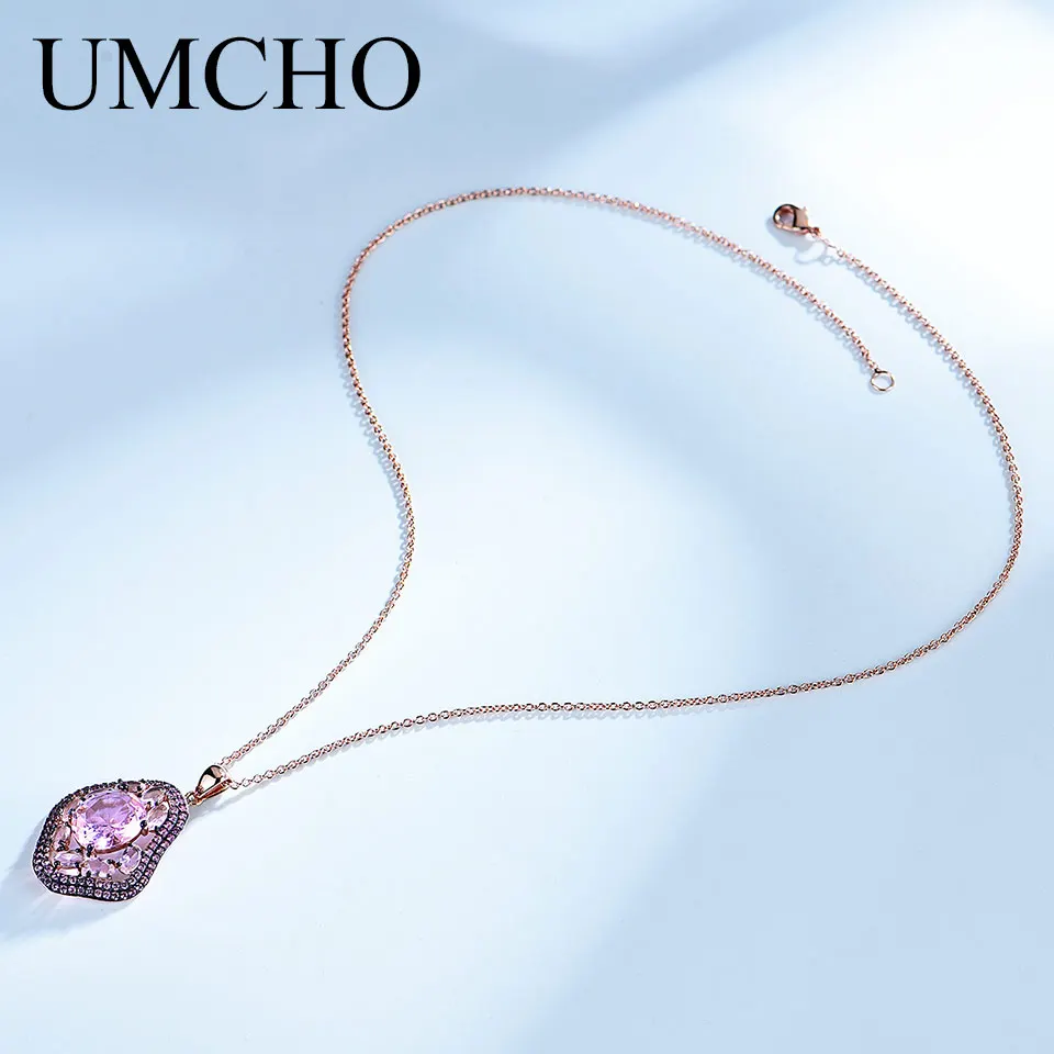 UMCHO морганитом подвески Цепочки и ожерелья 925 драгоценные камни из стерлингового