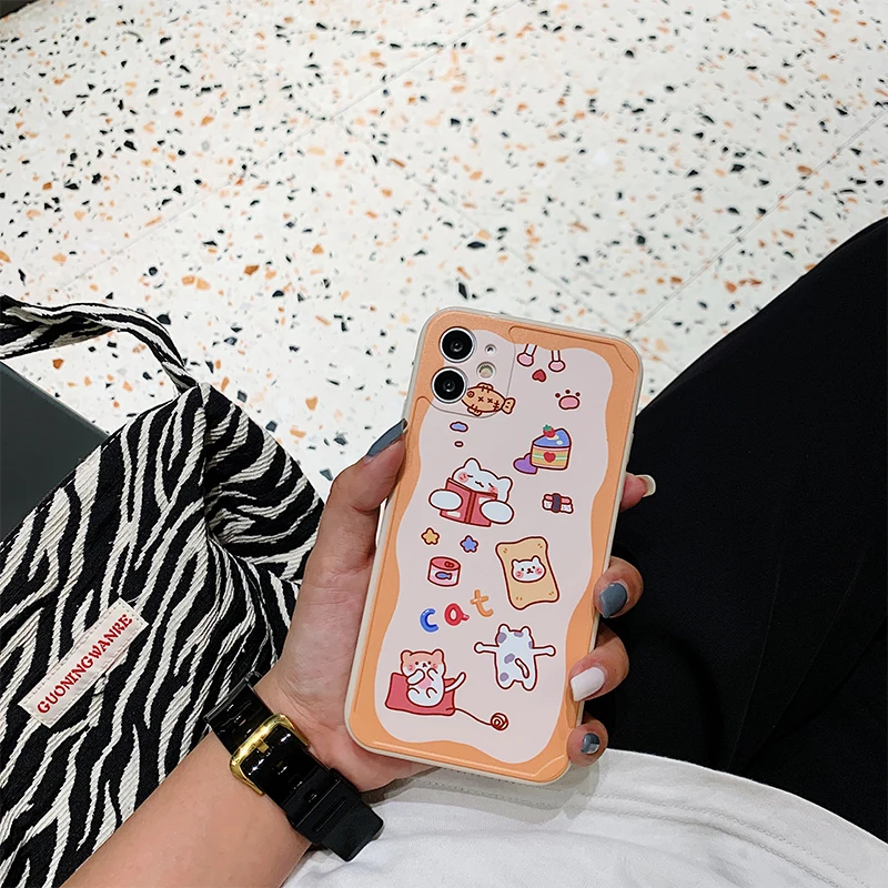 

Cute Cartoon Cat Silicon TPU Transparent Soft Back Cover For iPhone 12 Mini 11 Pro Max X XS MAX XR 7 8 6S 6PLUS SE 2020 Case