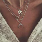 Винтажное ожерелье серебряного цвета с подвеской в виде Луны, карты, 2021, богемное колье с геометрическим кольцом, многослойное ожерелье, модное женское ювелирное изделие