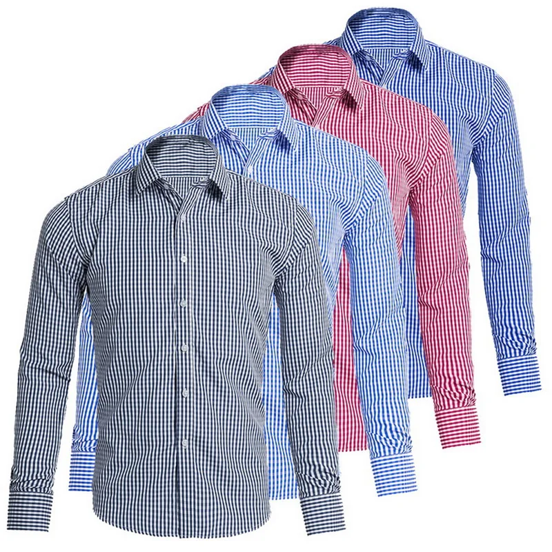 Мужская Повседневная рубашка в клетку приталенная с отложным воротником одежда