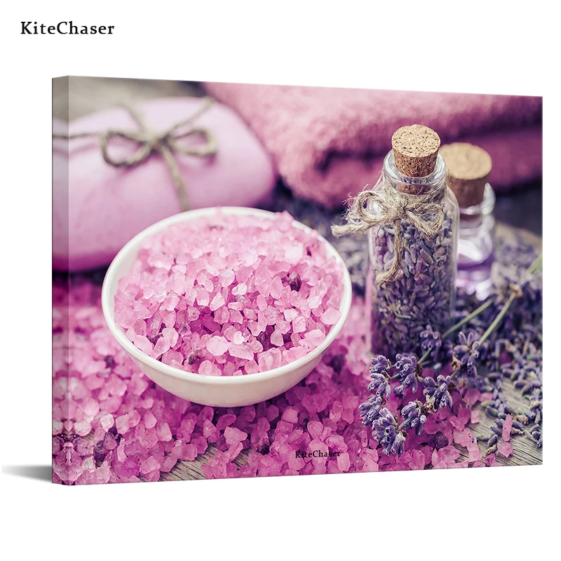 

KiteChaser Spa холст настенный художественный плакат Расслабляющая натюрморт живопись фиолетовый цвет и Лаванда цветы картины дзен искусство