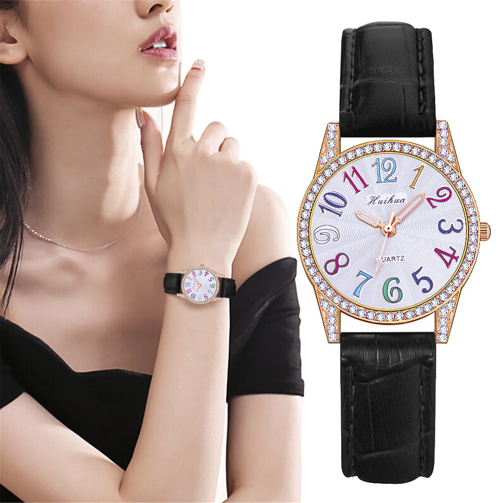 

Luxury Crystal Women Watch Of Colorful Digital Design Popular Ladies Analog Quartz Wristwatch Clock For Woman Gift Relojes Mujer