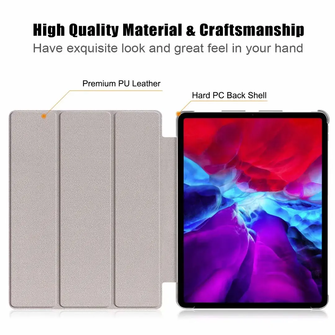 

Case for New iPad pro 12.9 2020 Case Hard PC Back Flip Stand with Auto Sleep Wake Up PU Leather Cover for iPad PRO 12.9 4th Gen