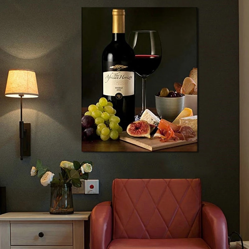 DIY Цифровая живопись маслом натюрморт вино стекло фрукты ручная роспись гостиной