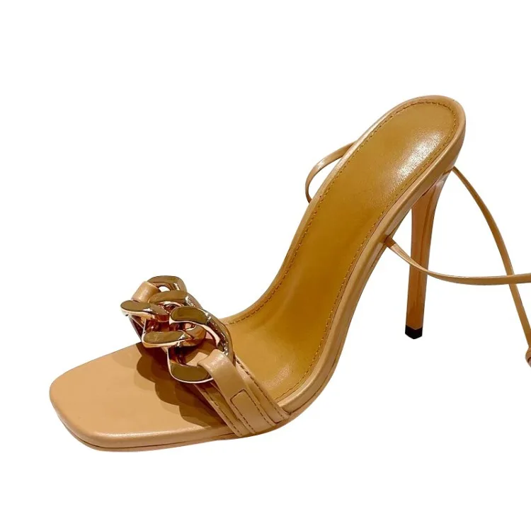 

Sandals Stiletto Heels Square Toe Fashion Womens Shoes 2021 Suit Female Beige Large Size Luxury High Black New Comfort Low Big
