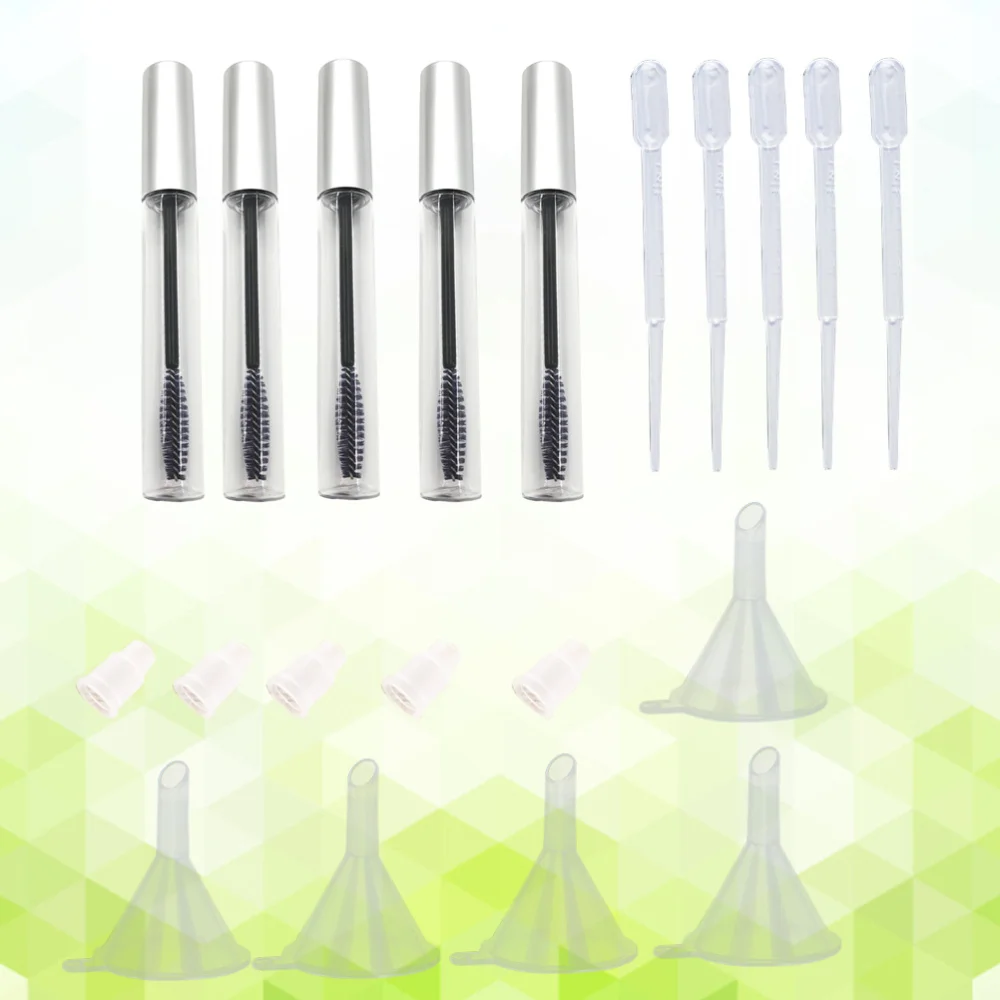 

5pcs Empty Mascara Tube with Eyelash Wand 5pcs Funnels and 5pcs Transfer Pipettes Set for Castor Oil DIY Mascara
