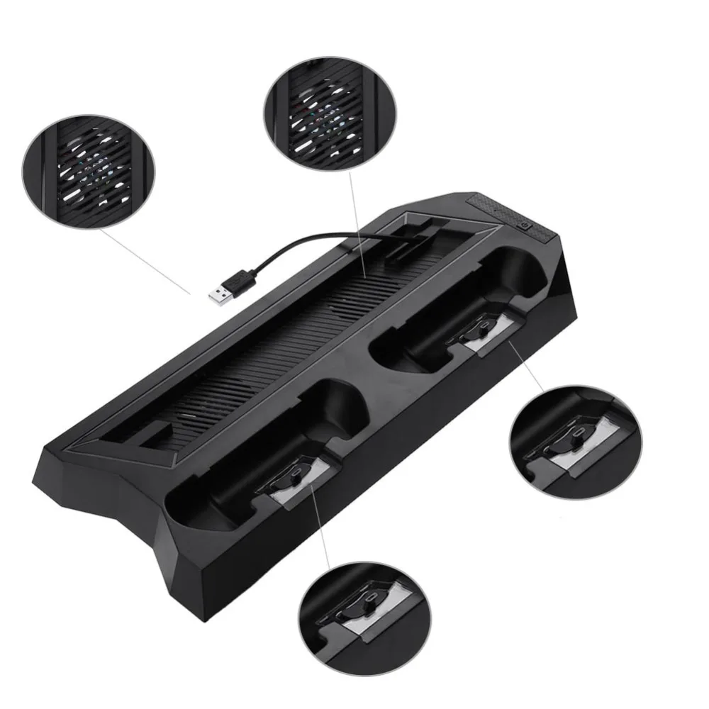 Вертикальная док-станция для зарядки PS4 с вентилятором охлаждения и двумя