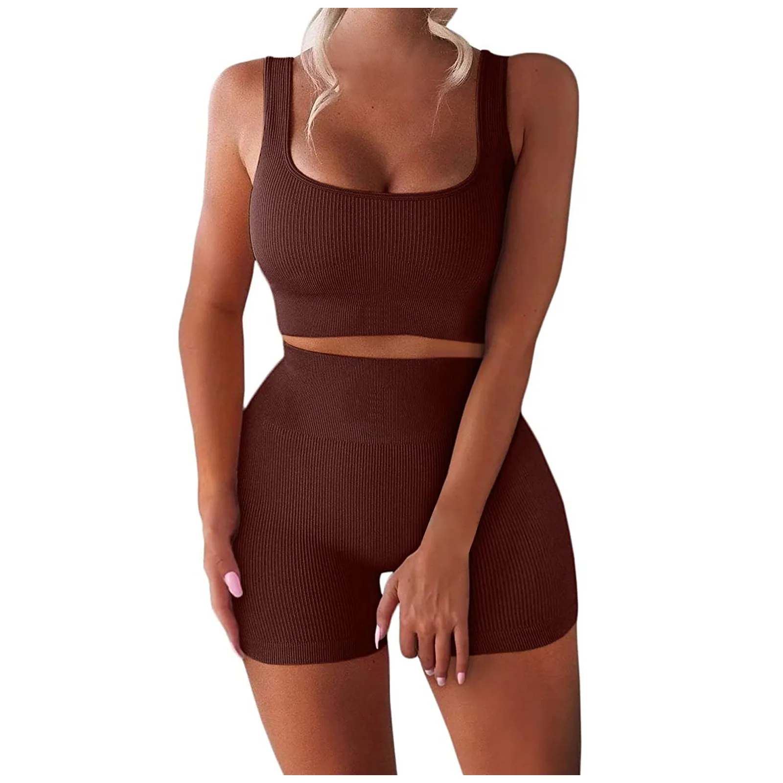 Женские Тренировочные комплекты из 2 предметов бесшовный укороченный танк шорты