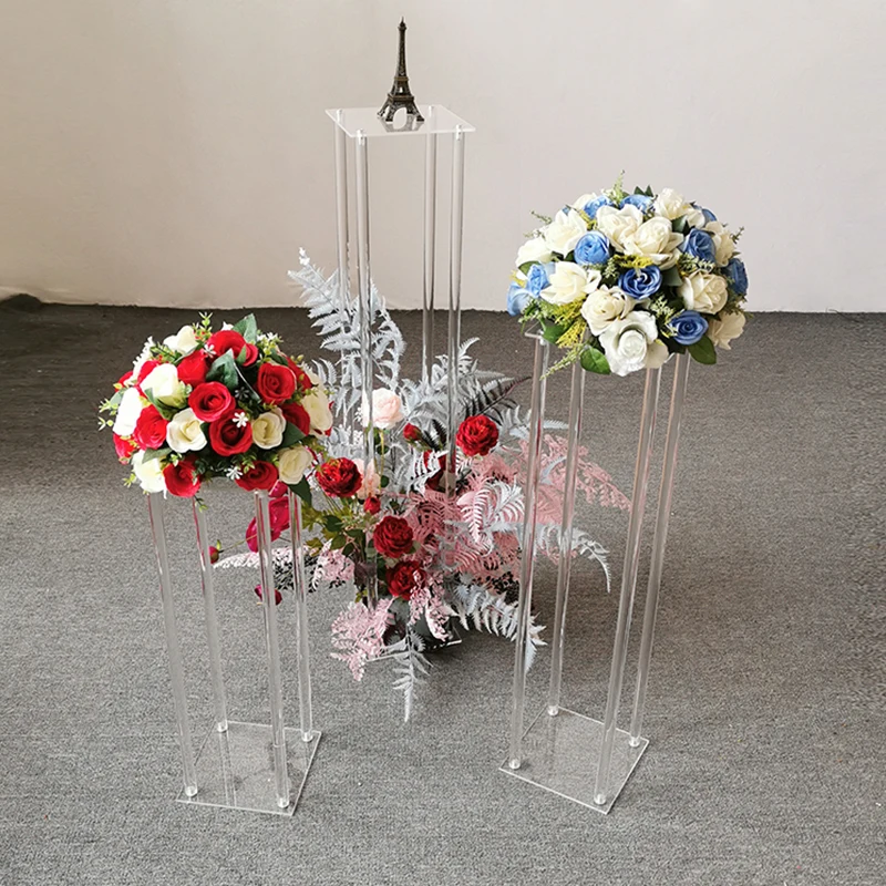 

10pc Acrylic Floor Vase Clear Flower Stand Table Centerpiece for Marriage Vintage Floral Stand Columns for Wedding Decoration