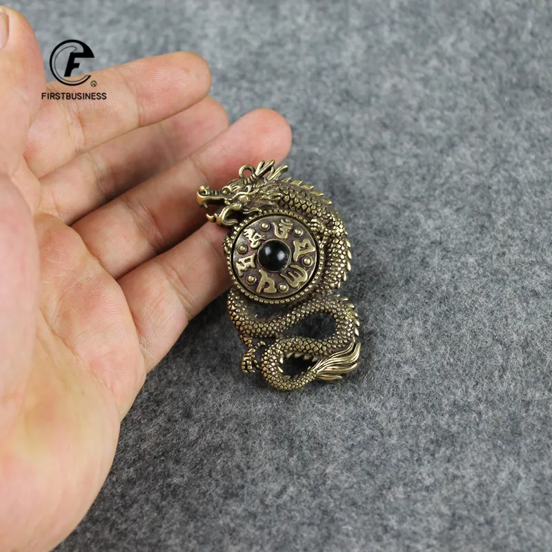 Вращающаяся тибетская мантра из чистой латуни с летающим драконом шесть
