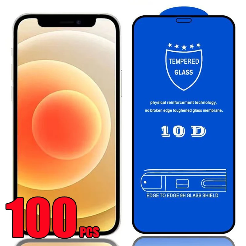 Закаленное стекло 10D с полным покрытием клея 100 шт. защитная пленка для экрана iPhone