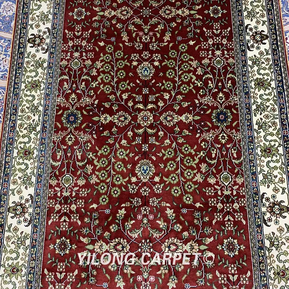 Yilong 3 'x 5' Античный персидский шелковый коврик Тебриз Красный винтажный