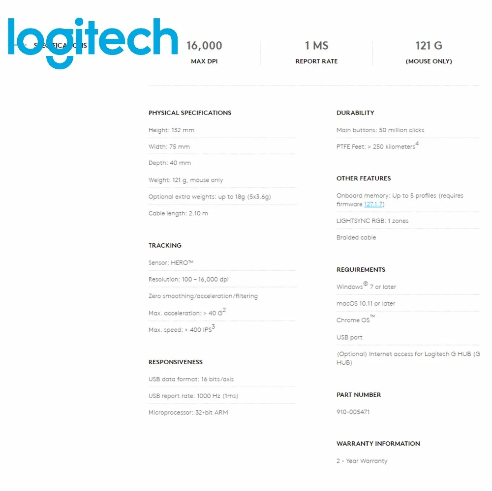 Logitech оригинальная G502 HERO высокопроизводительная игровая мышь 16000 DPI 11