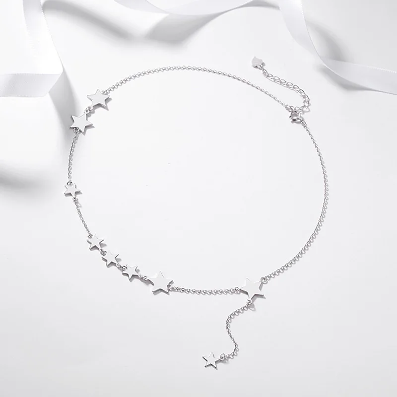 

925 Sterling Silver Simple Multiple Stars Choker Necklace Gift For Women Star Pendant Party Wedding Fine Accessories NK048