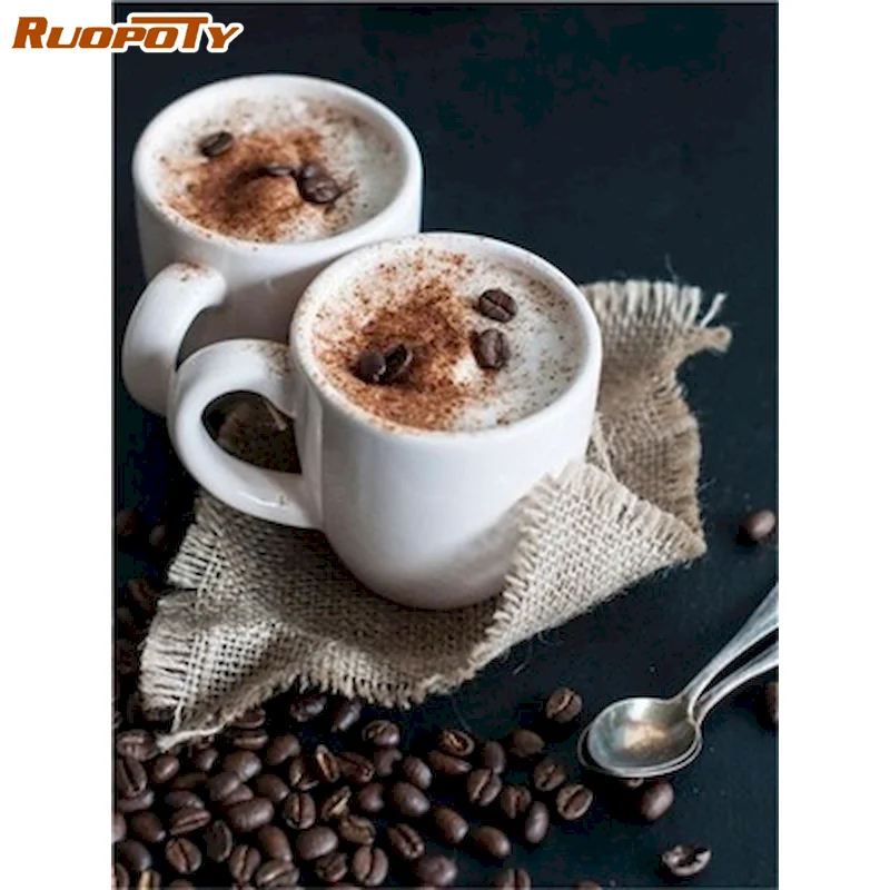 

RUOPOTY 60x75cm Paint By Numbers For Adult Coffee DIY Oil Painting By Numbers On Canvas Frameless Number Painting Wall Art