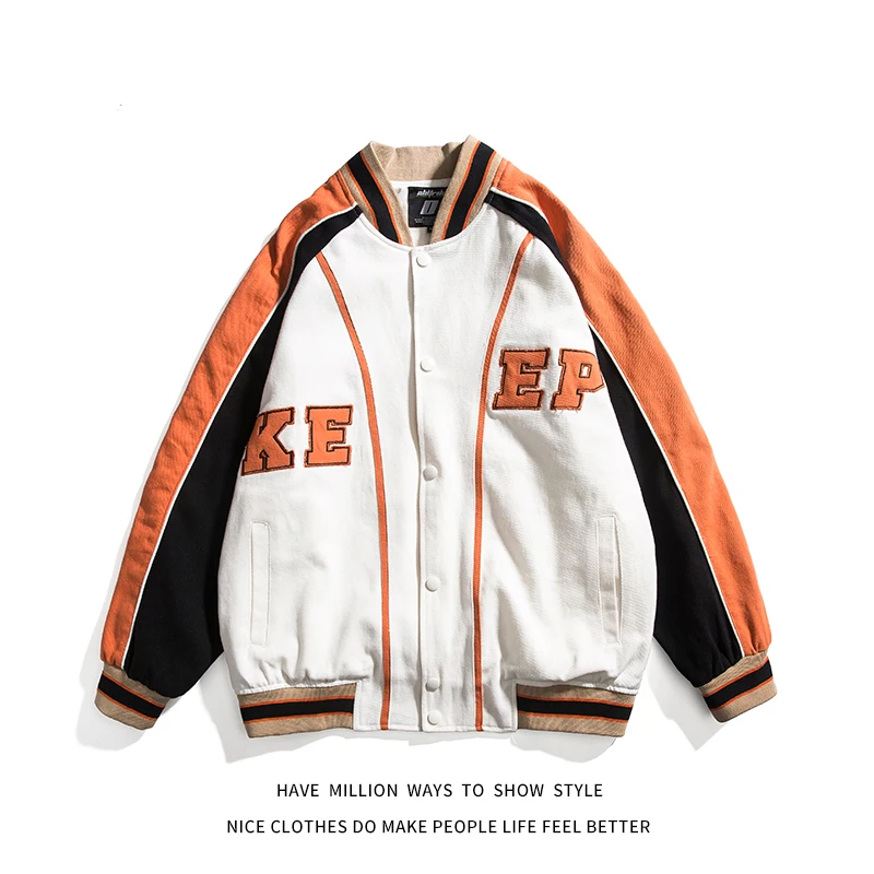 

Бейсбольная куртка с вышивкой для мужчин и женщин, куртка-бомбер свободного покроя в стиле унисекс, уличная одежда в стиле бойфренда, весна-...