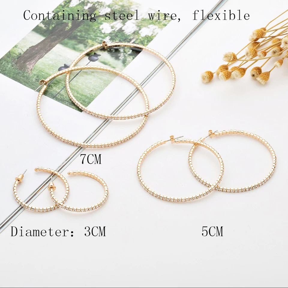Стразы, маленькие и большие серьги-кольца для женщин, Bijoux, классика, новинка, модные ювелирные изделия, опт, милый подарок, E602